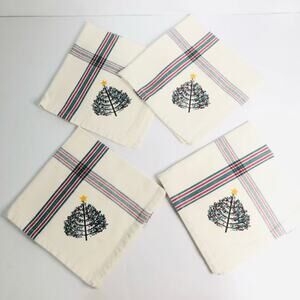 vtg 90s christmas napkins pine tree plaid cabin cozy dinner 14.5‎ inch cloth